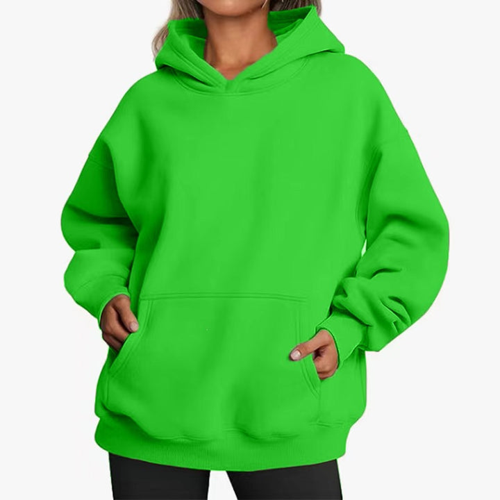 Damen nan Oversize-Kapuzenpullover mit Raglanärmeln, Kängurutasche und weichem Fleece-Innenfutter Drune