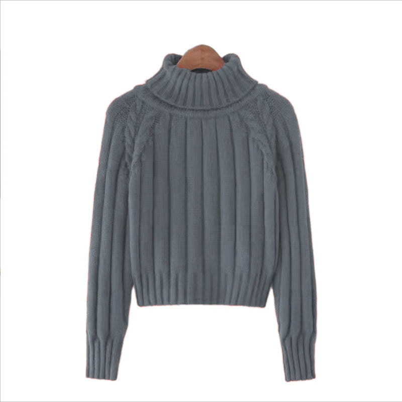 Damen Strickpullover mit hohem Kragen und Rippstruktur Drune