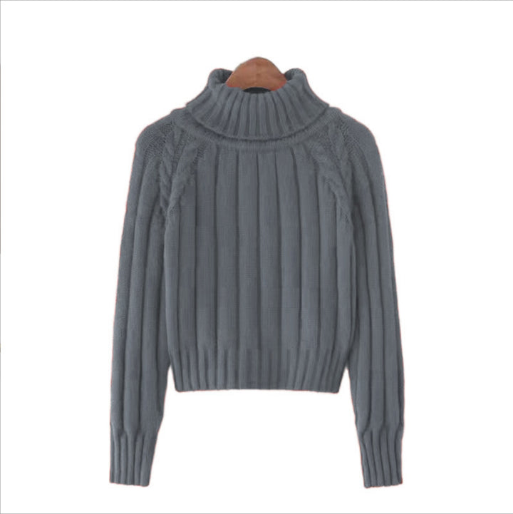 Damen Strickpullover mit hohem Kragen und Rippstruktur Drune