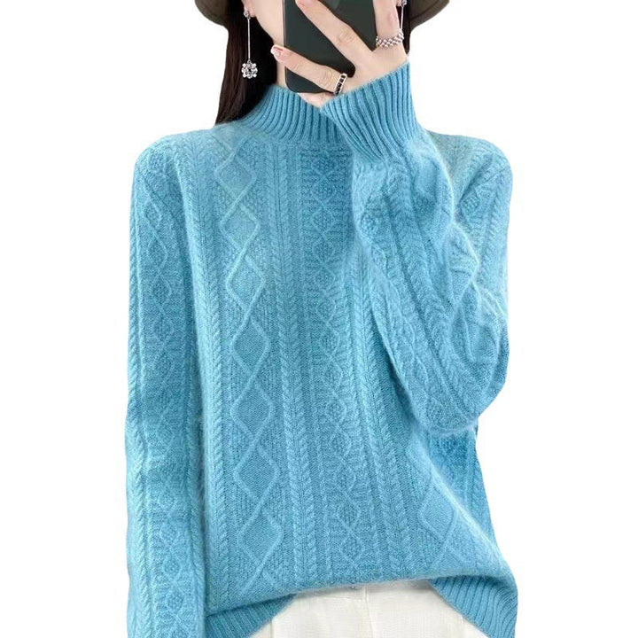 Damen Hochwertiger Strickpullover mit Stehkragen und Zopfdesign Drune