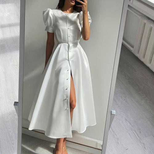 Damen Midi-Kleid mit Puffärmeln und schimmerndem Satin-Finish Drune