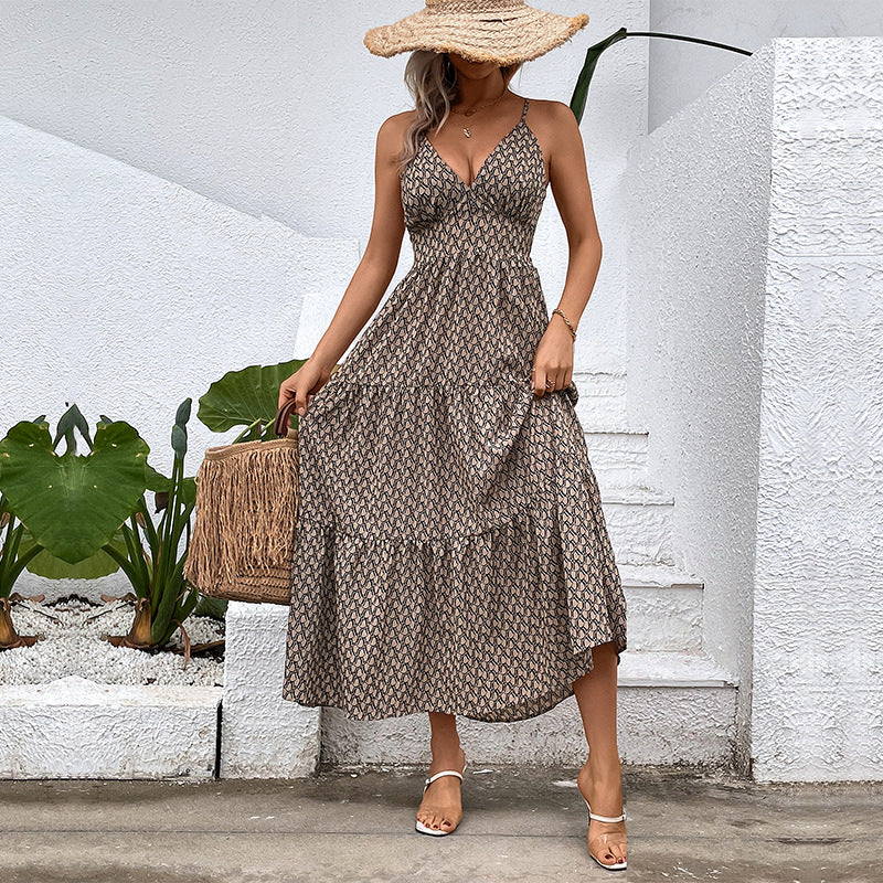 Damen Maxikleid mit Spaghettiträgern und Rüschendetails Drune