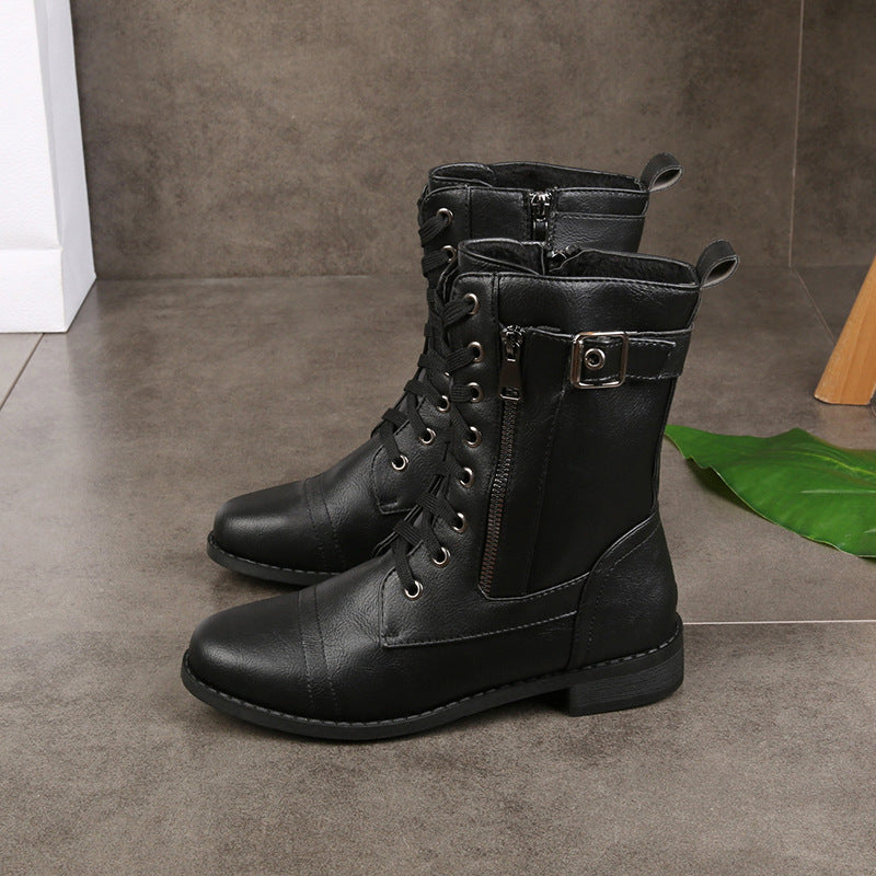 Damen nan knöchelhohe Schnürstiefel aus Lederimitat mit seitlichem Reißverschluss und strapazierfähiger Profilsohle Drune