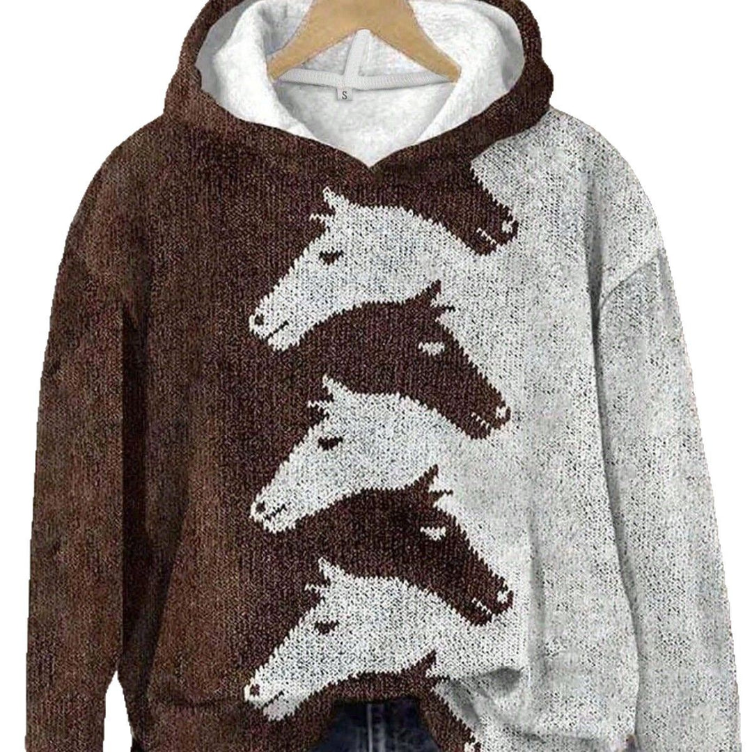 Damen Hoodie mit kreativem Pferdemuster und bequemer Passform Drune