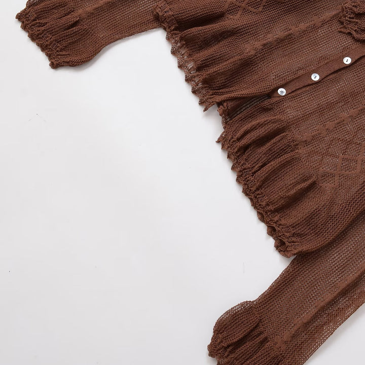 Damen Verspielte Strickjacke mit Rüschen und Knopfdetails Drune