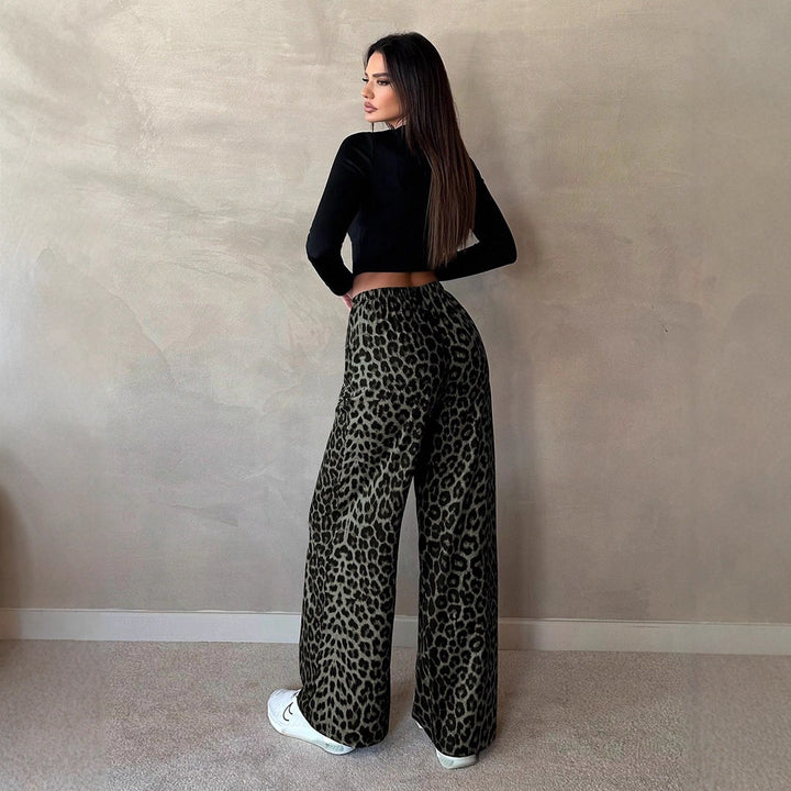 Damen Weite Palazzo-Hosen mit auffälligem Leopardenmuster Drune