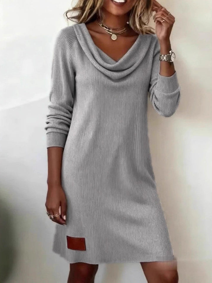 Damen lässiges Strickkleid mit Wasserfall-Ausschnitt Drune