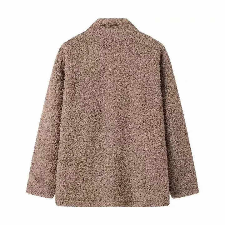 Damen kuschelige Fleecejacke mit hohen Kragen und Druckknopfverschluss Drune