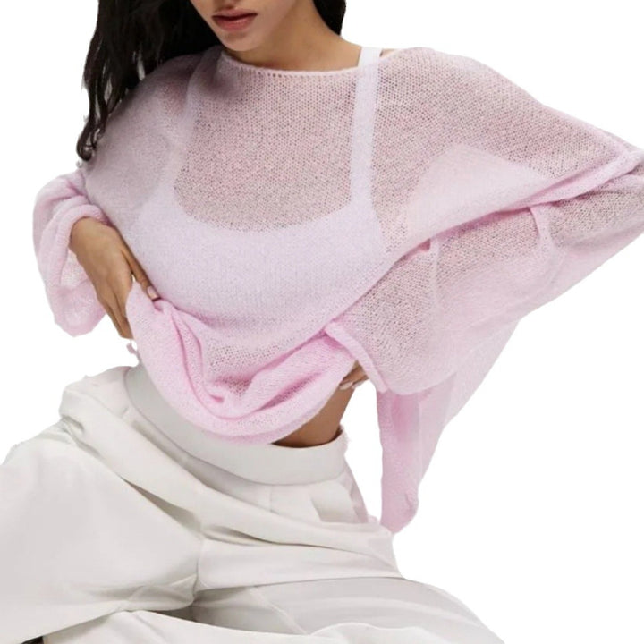 Damen Luftiges Strickoberteil mit weitem Schnitt und langen Ärmeln Drune