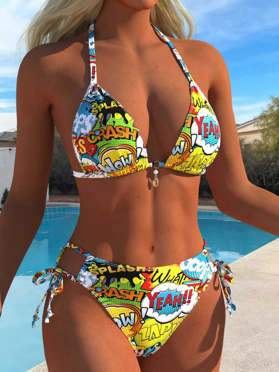 Damen Triangle-Bikini-Set mit verstellbaren Trägern und trendigen Schnürdetails Drune