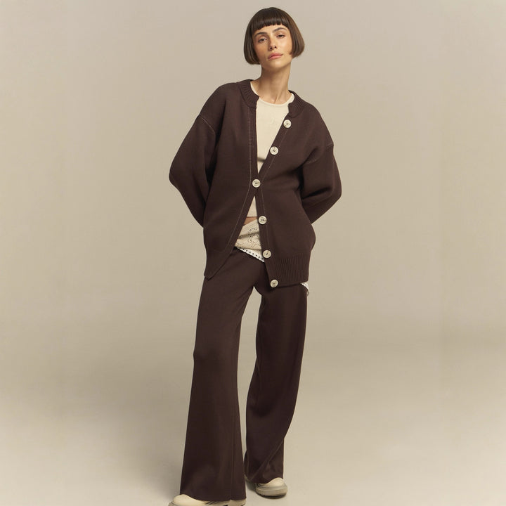 Damen bequemer Oversized-Pullover und lässige Palazzohose Set Drune