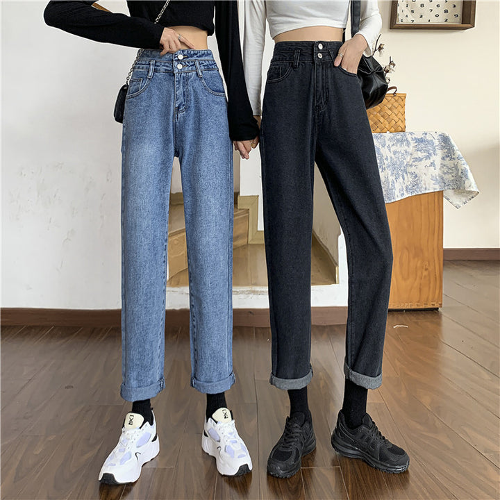Damen Hochtaillierte Mom-Jeans mit abnehmbaren Säumen Drune