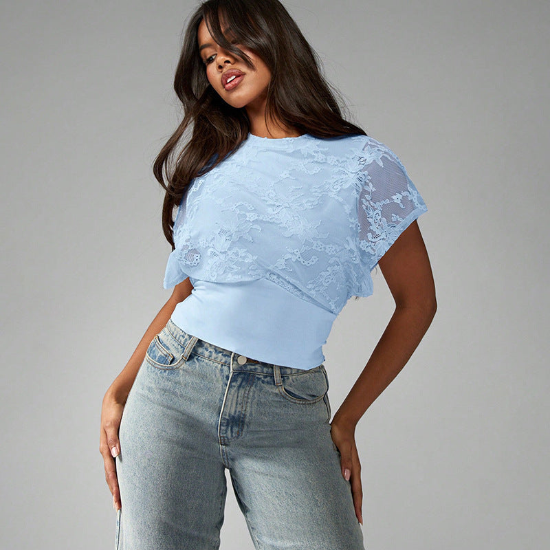 Damen Elegant strukturiertes Oberteil mit Spitzendetails Drune