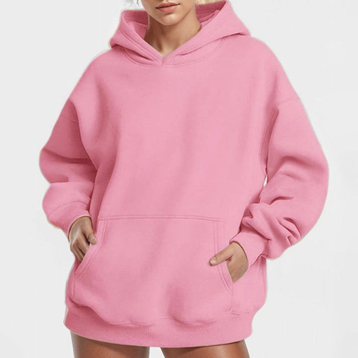 Damen nan oversized Kapuzenpullover mit Kängurutasche, French-Terry Innenfutter und überschnittener Schulter Drune
