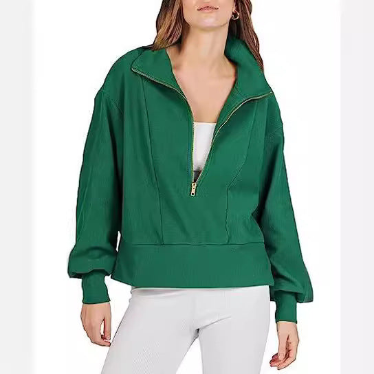 Damen sportlicher Fleece-Pullover mit Reißverschluss und lässigem Schnitt Drune
