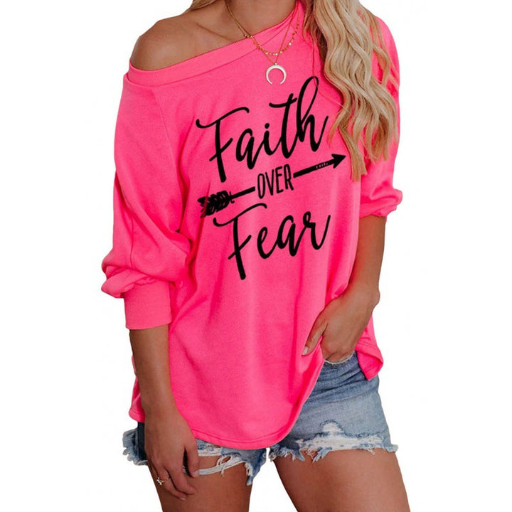 Damen Lässiger Off-Shoulder Pullover mit inspirierendem Druck Drune