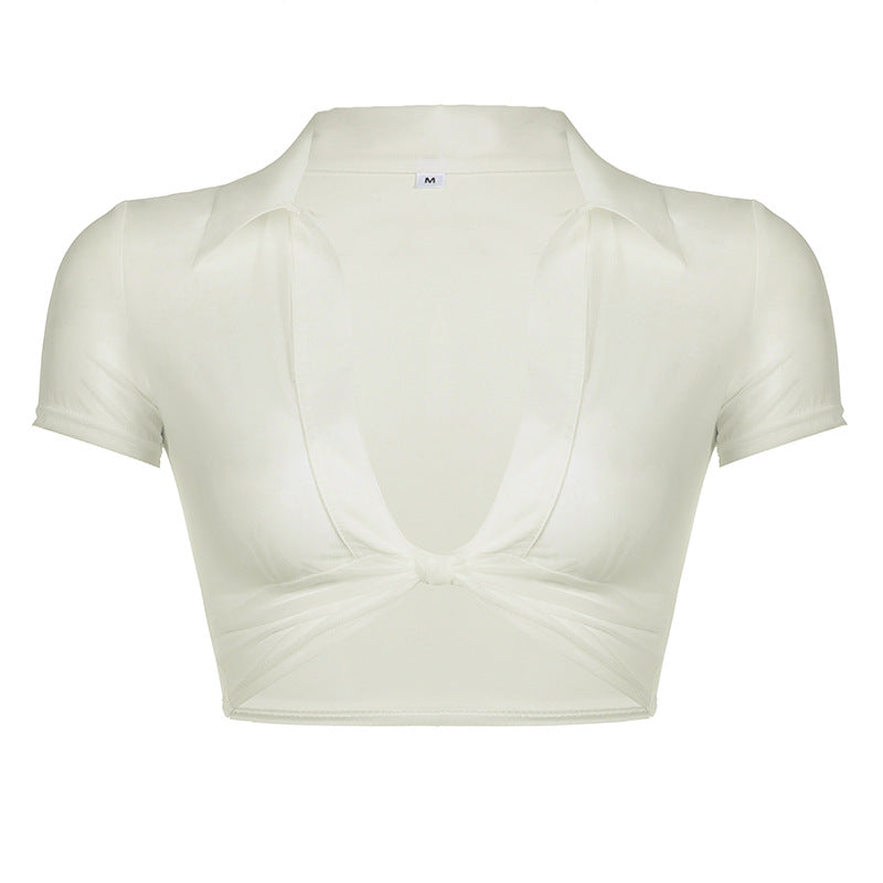 Damen cropped Oberteil mit knotenförmigem Design und tiefem V-Ausschnitt Drune