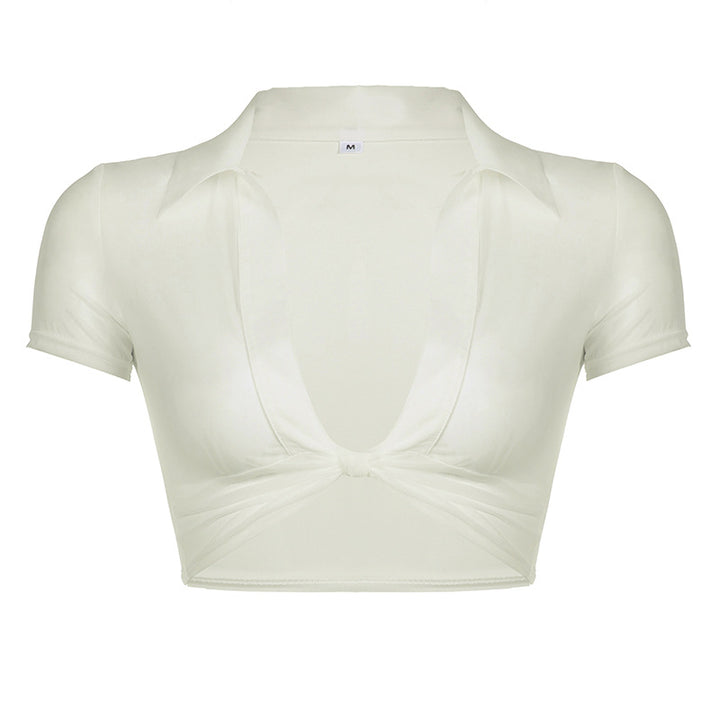 Damen cropped Oberteil mit knotenförmigem Design und tiefem V-Ausschnitt Drune
