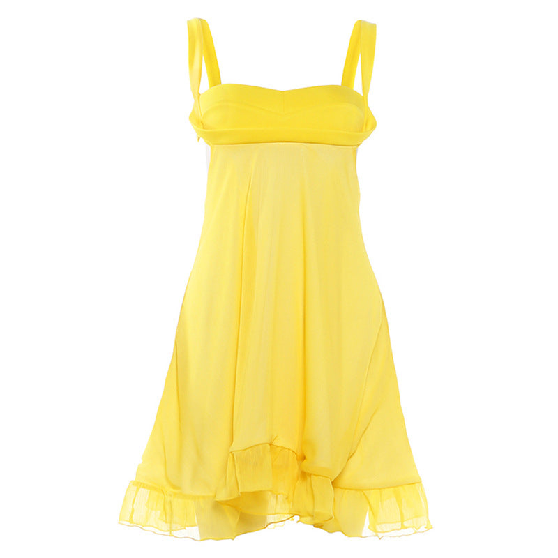 Damen Chiffonkleid mit fließendem Saum und herzförmigem Ausschnitt Drune