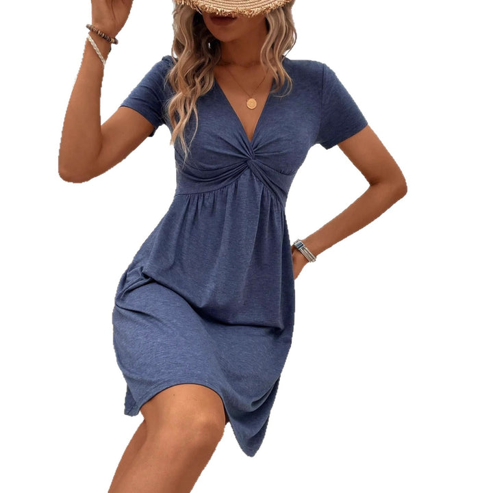Damen figurbetontes Kurzarmkleid mit Twist-Detail Drune
