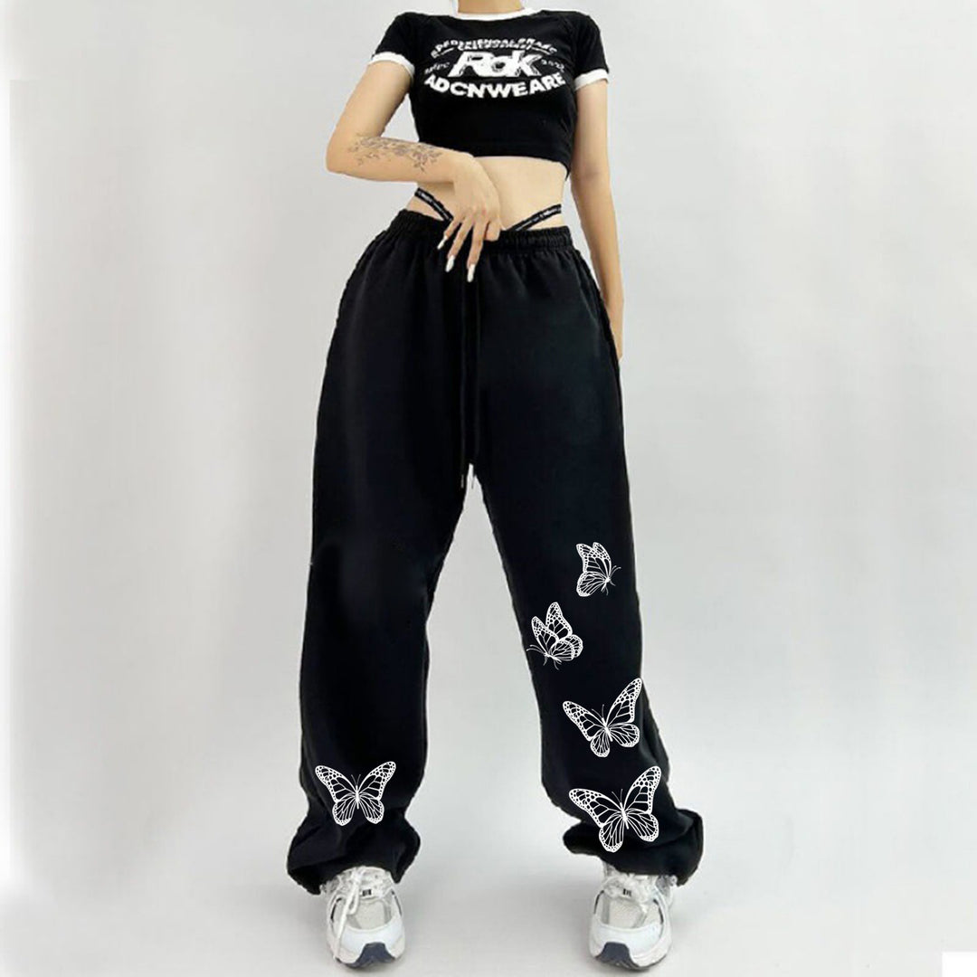 Damen Sportliche Freizeithose mit Schmetterlingsmotiv Drune