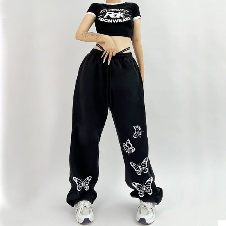 Damen Sportliche Freizeithose mit Schmetterlingsmotiv Drune