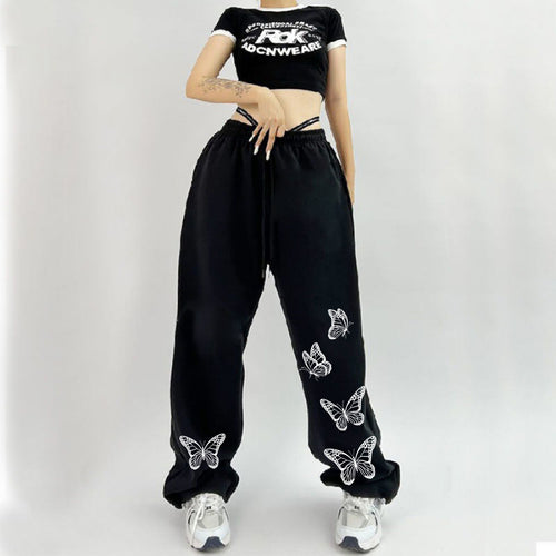 Damen Sportliche Freizeithose mit Schmetterlingsmotiv Drune