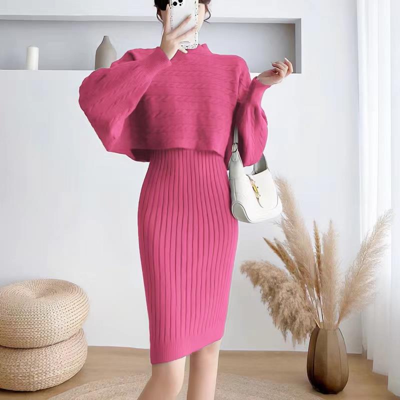 Damen Strickkleid mit Crop-Top und Rippstruktur Drune