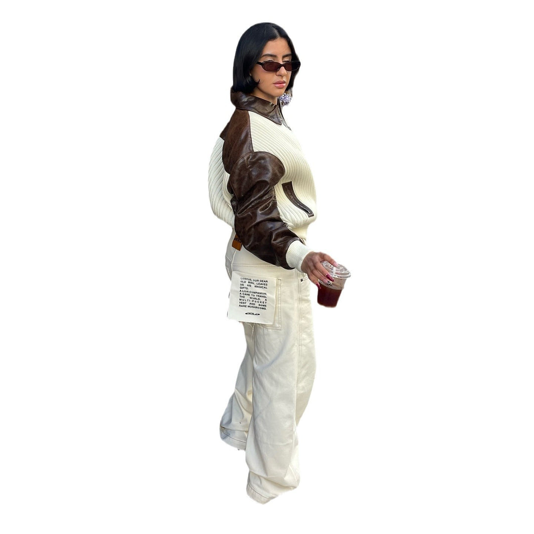 Damen oversized Strickjacke mit Lederarmen und modernen Akzenten Drune