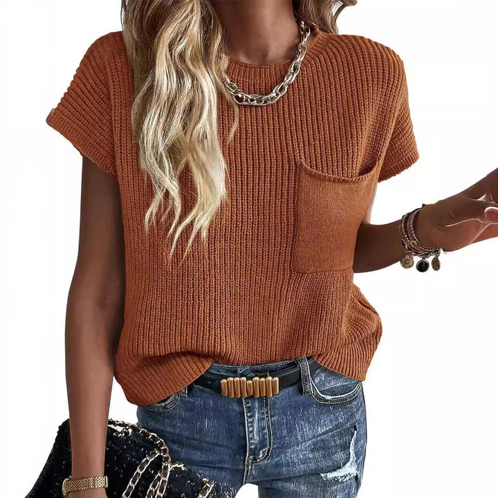 Damen Kurzarm Stricktop Drune