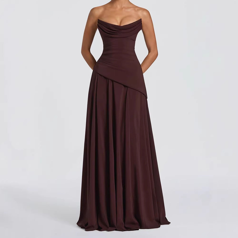 Damen elegantes maxikleid mit schulterfreiem Design und raffinierten Drapierungen Drune