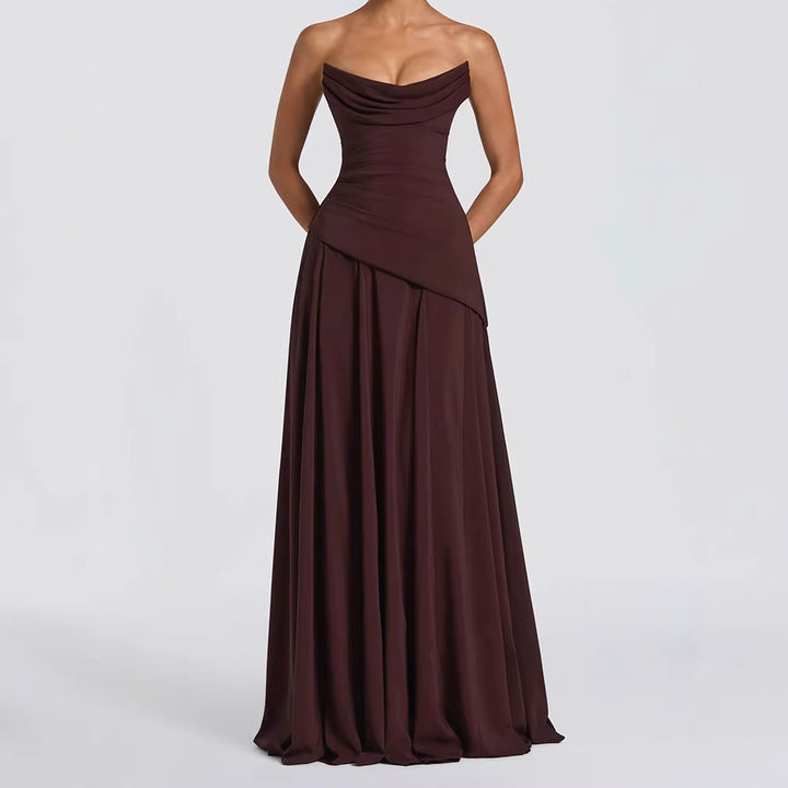 Damen elegantes maxikleid mit schulterfreiem Design und raffinierten Drapierungen Drune