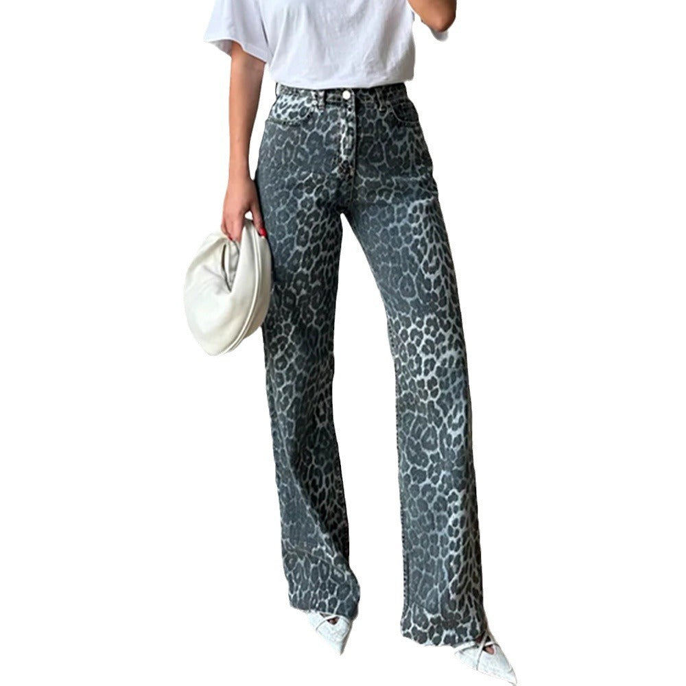 Damen Cargo-Jeans im Leopardenmuster mit hohem Taillenschnitt Drune