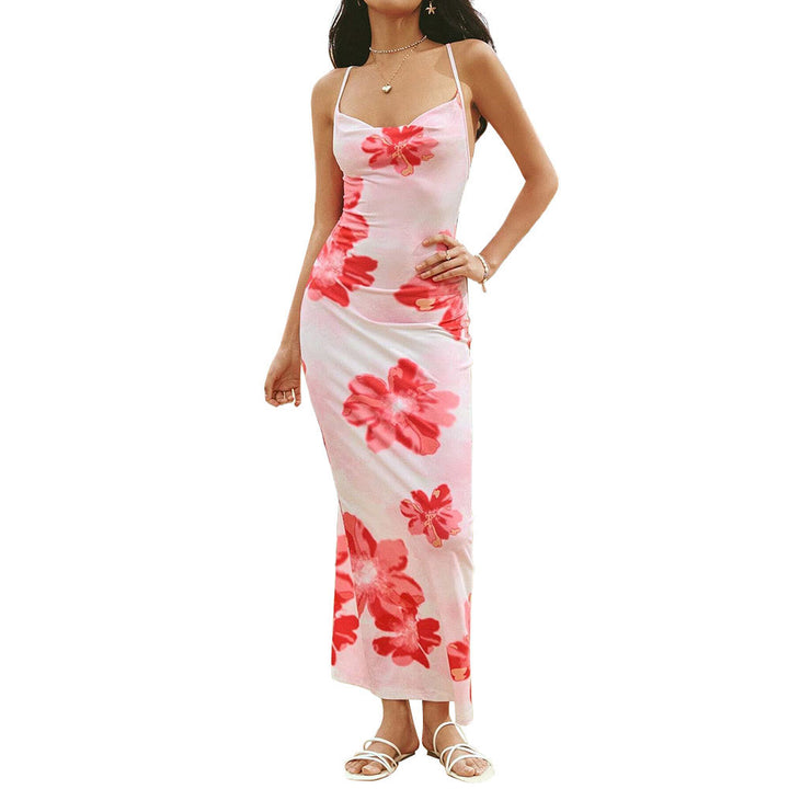 Damen Maxikleid mit floralem Design und verstellbaren Spaghettiträgern Drune