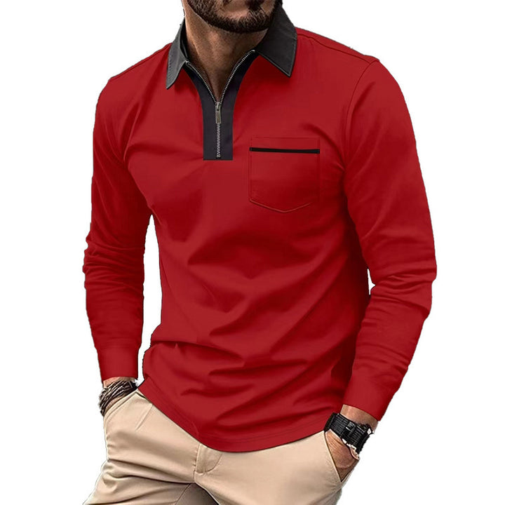 Herren nan elegantes Langarm-Poloshirt mit verdecktem Halbzip, strukturierter Piqué-Optik und dezenter Brusttasche Drune