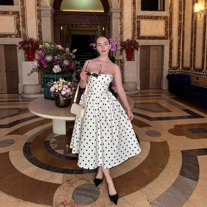 Damen Polka-Dot Cocktailkleid mit raffiniertem Rock Drune