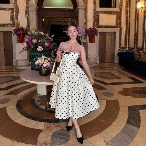 Damen Polka-Dot Cocktailkleid mit raffiniertem Rock Drune