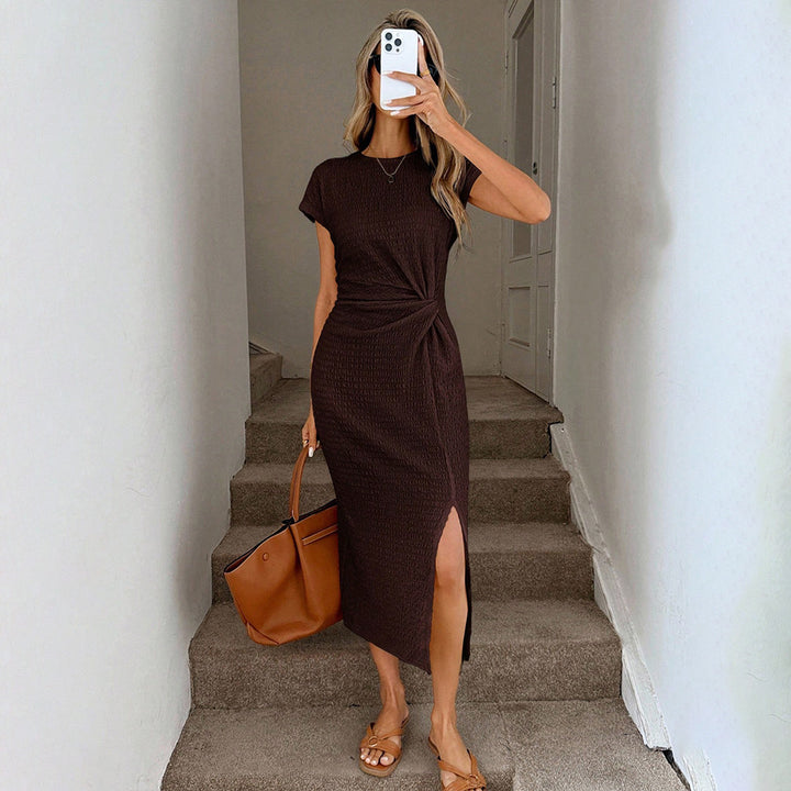 Damen Maxikleid mit elegantem Knoten und hoher Seitenschlitz-Detailierung Drune