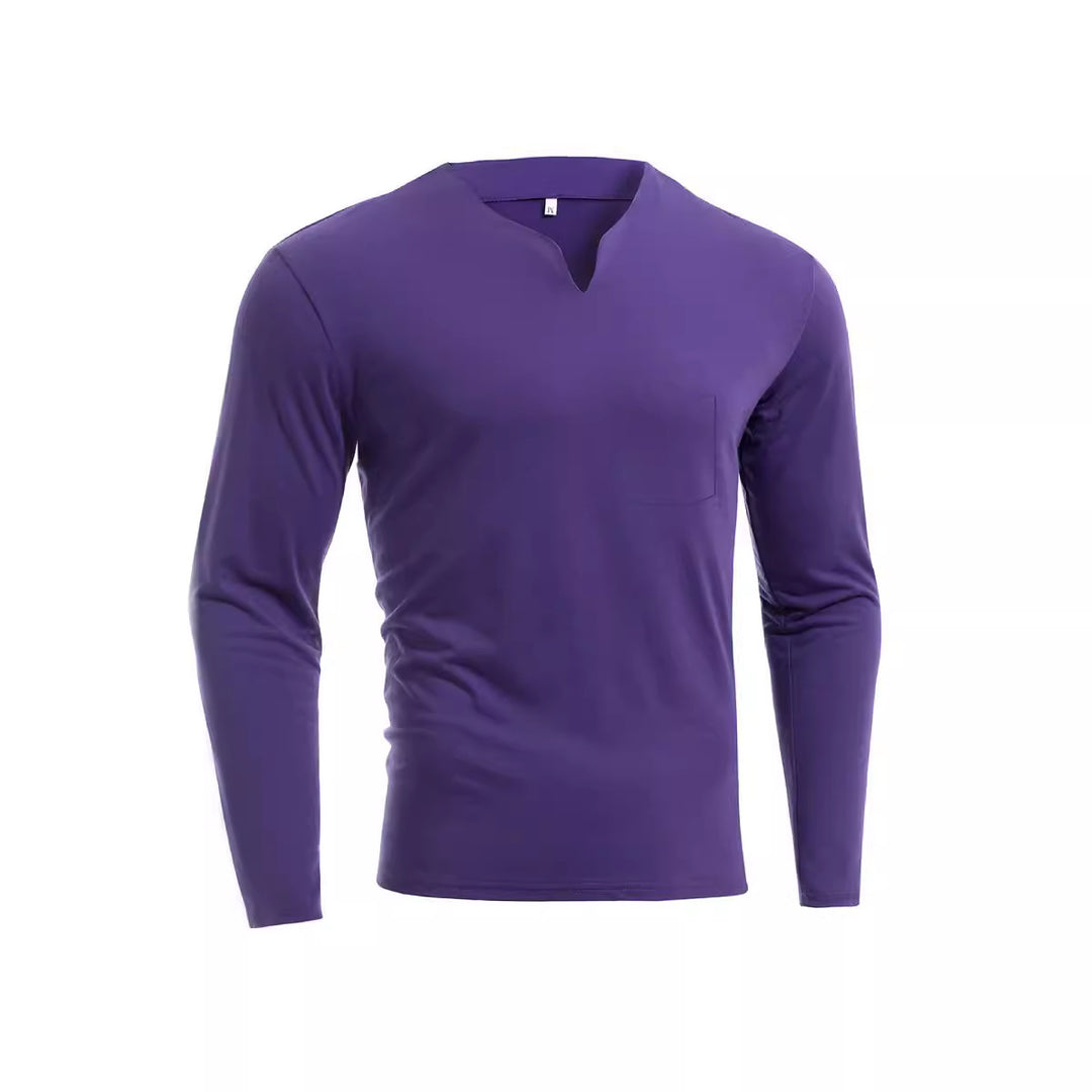 Herren nan Langarmshirt mit V-Ausschnitt Slim Fit Baumwollmix und elastischem Komfortbund Drune