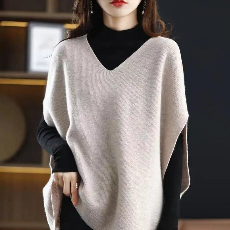 Damen Strickponcho mit V-Ausschnitt und eleganter Silhouette Drune