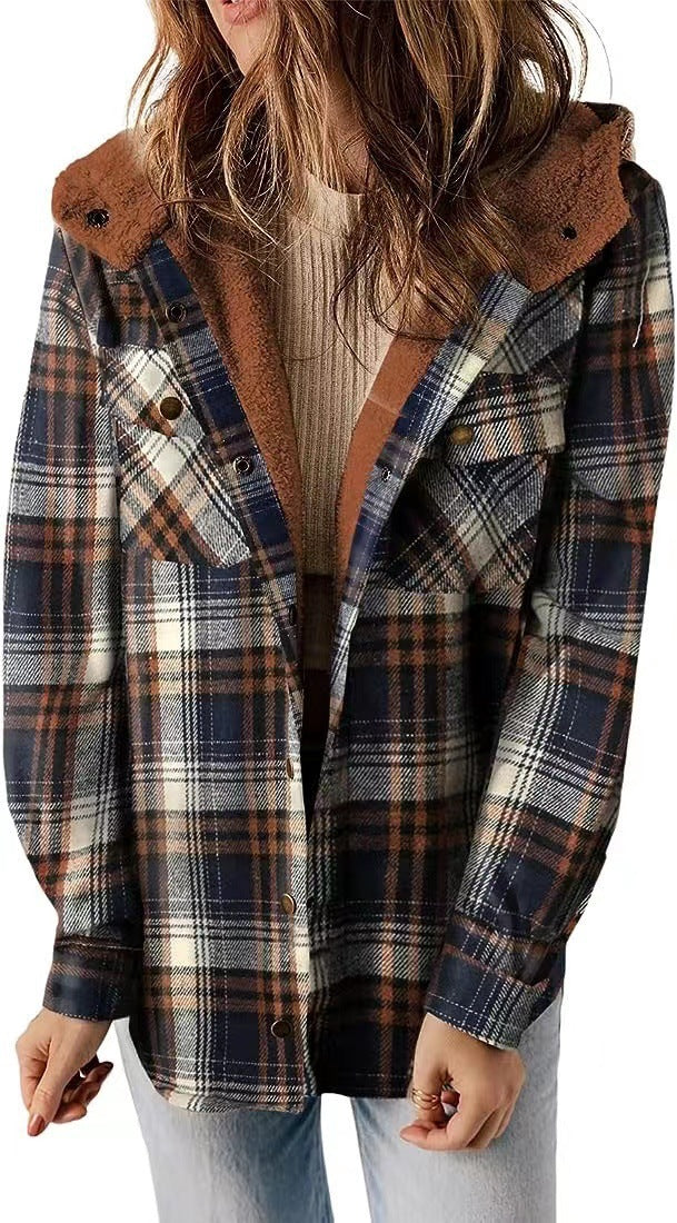 Damen Karierter Flanell-Jacke mit kuscheligem Innenfutter Drune