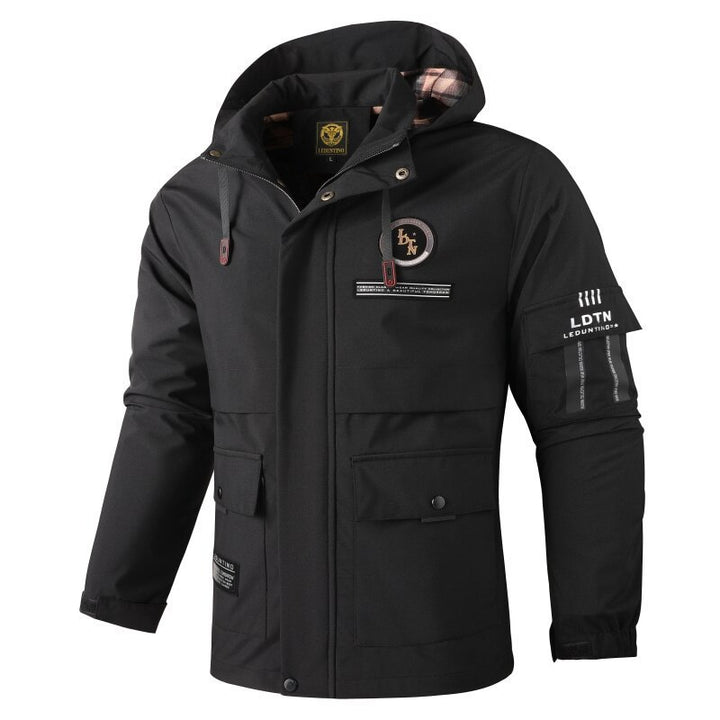 Herren nan wasserdichte Parka-Jacke mit Kapuze, mehrfachen Utility-Taschen, verstärkten Ärmelabschlüssen und winddichter Membran Drune