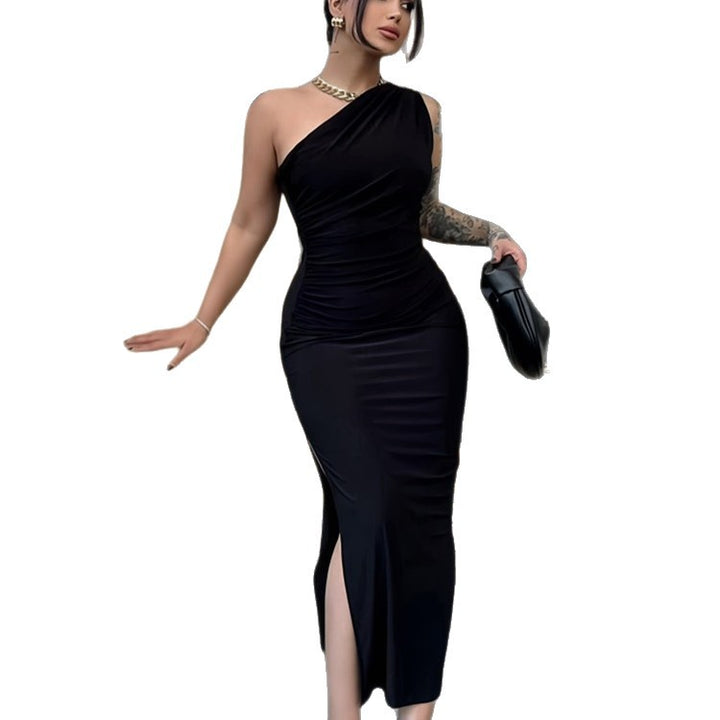 Damen Elegantes One-Shoulder-Maxikleid mit figurbetontem Schnitt und seitlichem Schlitz Drune