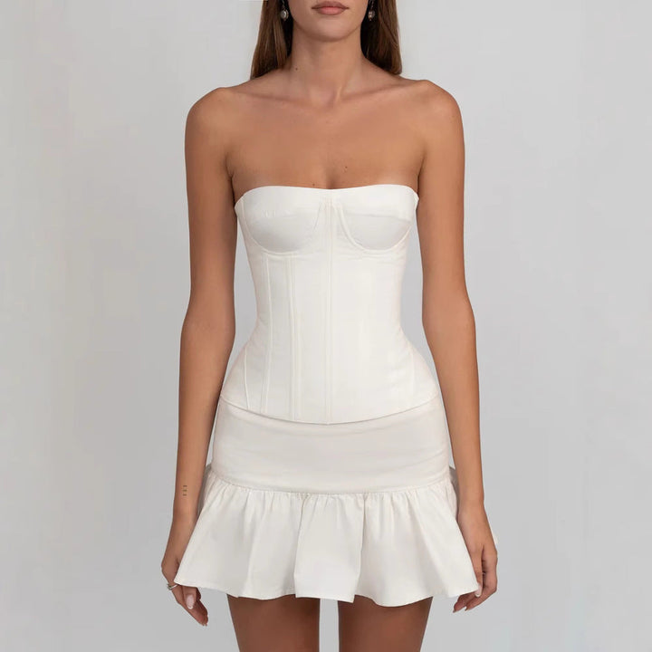 Damen figurbetontes Korsettkleid mit Rüschensaum Drune