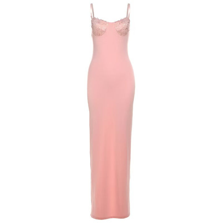 Damen Körperbetontes Maxikleid mit Spitzenakzenten Drune