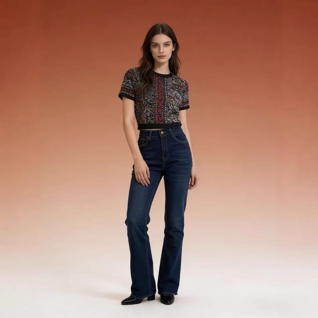 Damen hoch taillierte Bootcut Jeans im eleganten Design Drune