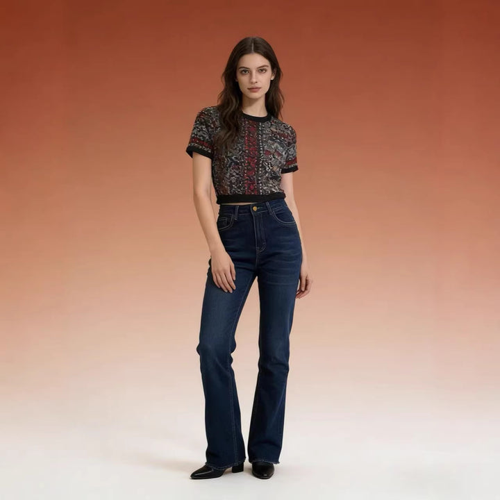 Damen hoch taillierte Bootcut Jeans im eleganten Design Drune
