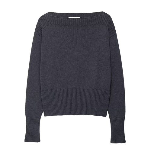 Damen eleganter Oversized-Strickpullover mit weitem Rundhalsausschnitt Drune