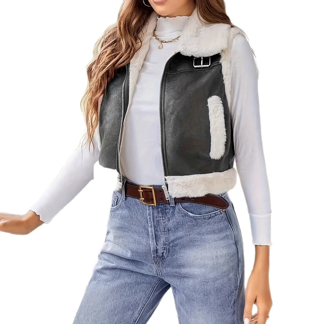 Damen stylish gesteppte Weste mit Fellkragen Drune