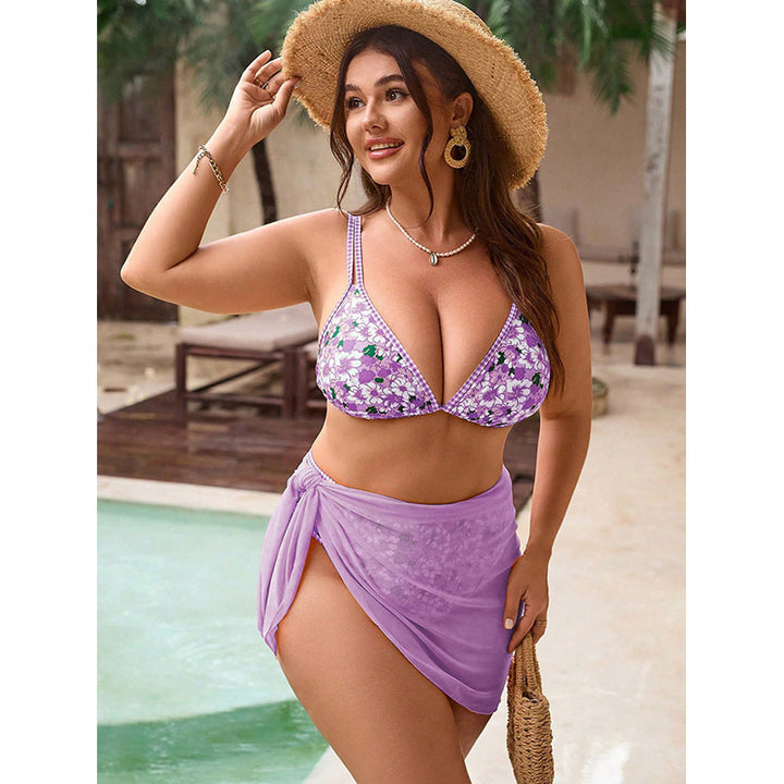 Damen Triangel-Bikini mit verspieltem Flower-Design und elegantem Wickelrock Drune